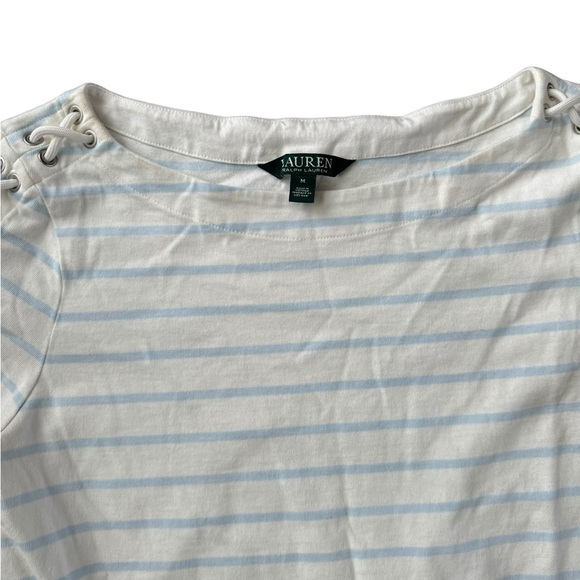 Ralph Lauren White/Blue Boat Neck Shift Dress with Laced Sleeve SZM - Picture 4 of 8